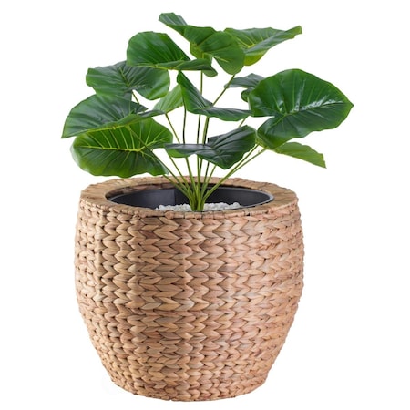 Foro 15.75 x 14 in. Water Hyacinth Round Floor Planter with Metal Pot, Brown - Large FO2641625
